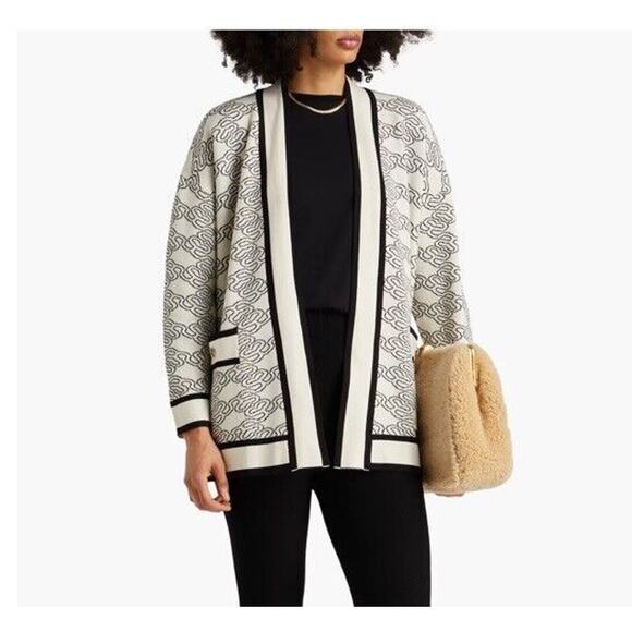 Sandro Sandro Enea Oversized Jacquard Knit Reversible Cardigan Sweater Black - Picture 3 of 16